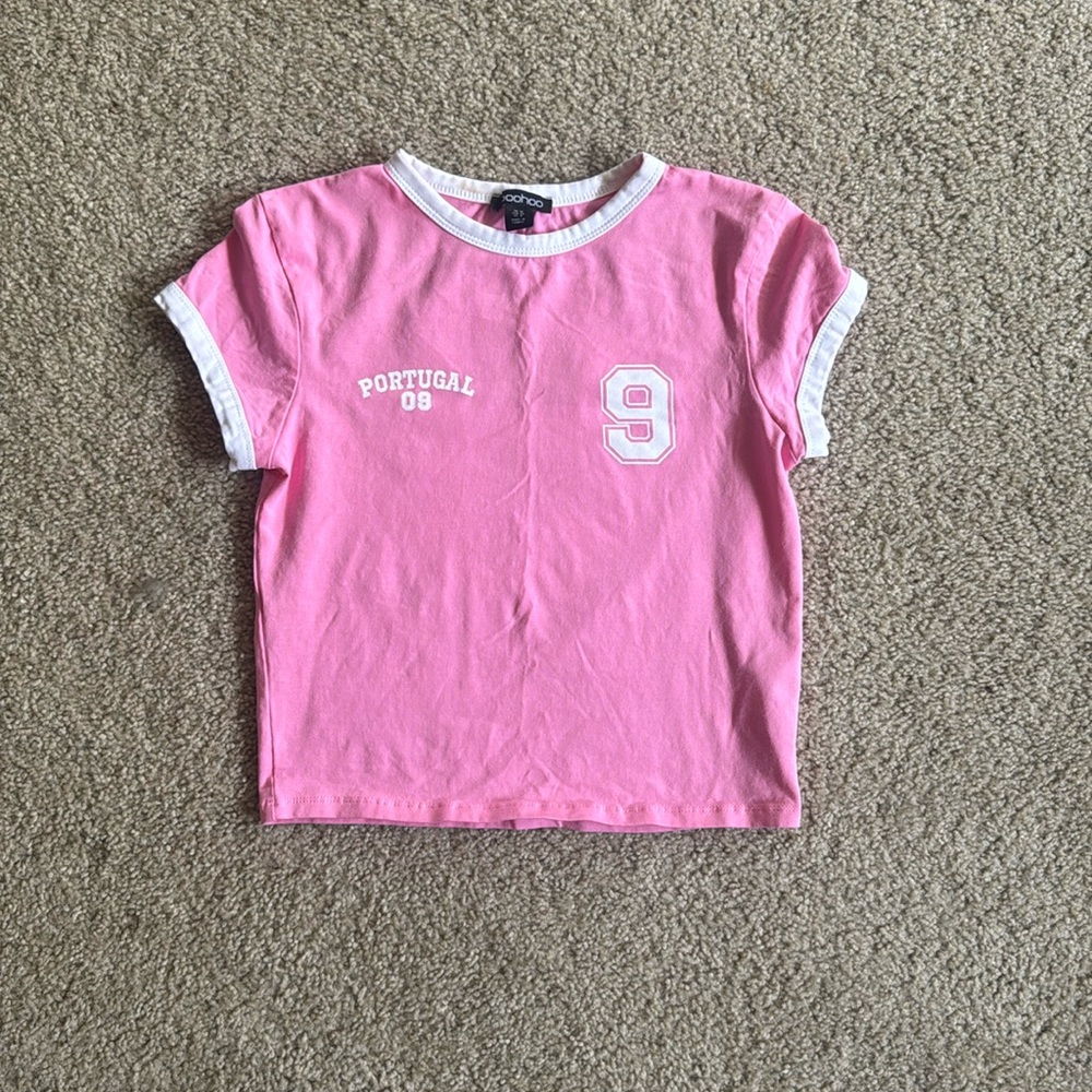 Boohoo cropped jersey baby tee, size 6, pink